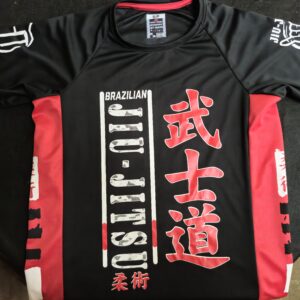 Rash Guard Jiu-Jitsu Brazilian Escrita Japonesa Preta e Vermelha
